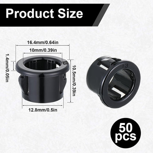 Zelphvt 50Pcs Grommets, 1/2 Inch Black Snap Bushing, Snap in Plastic Cable Knockout Insulating Bushing for Electrical