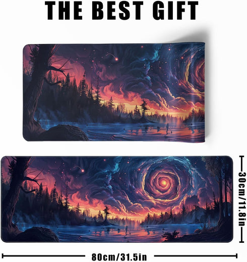 Large Moon Mouse Pad, Night Sky Forest Desk Mat, 31.5 x 11.8, Full Keyboard and Mouse Pad with Stitched Edges