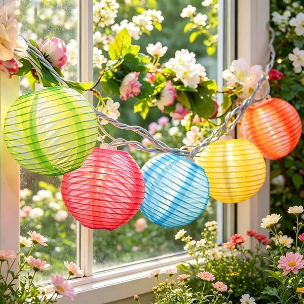 Abeja Nylon Lantern String Lights 8.5 Ft Colorful Print Pattern Light with