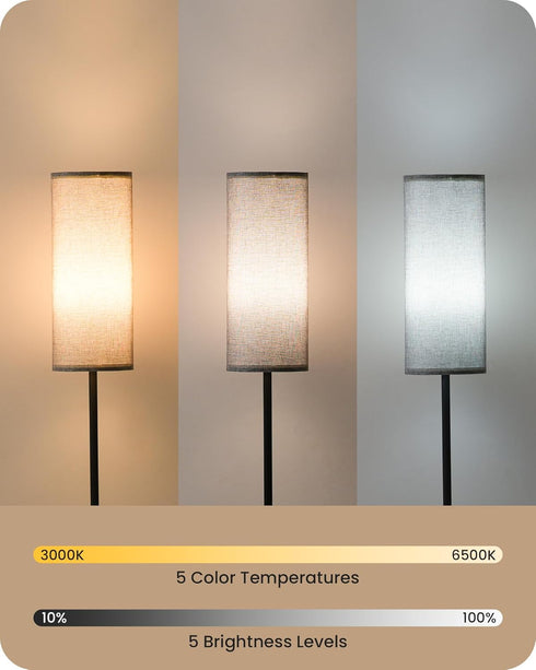 Dimmable 10W 900LM Bulb 3000K-6500K, H06LD05W1 Gray Floor Lamp for Living Room with Remote and Foot Switch, Corner
