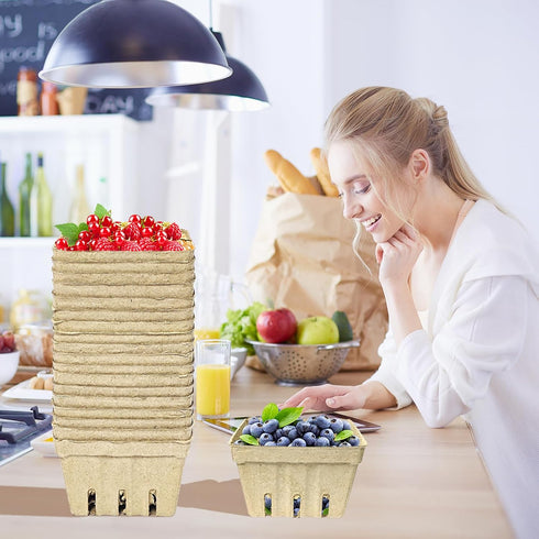 60 Pack (60 Pack) Natural Pulp Fiber Berry BasketSmall Molded Produce Vented Basket Kitchen Supplies for Strawberry