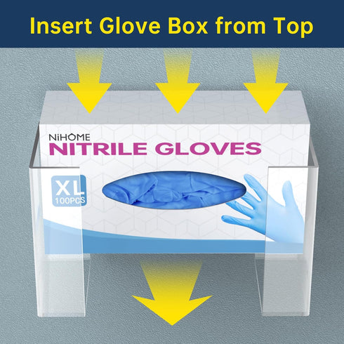 (1-Tier) NiHome Clear Acrylic Wall Mount Glove Box Holder Tissue Box Dispenser for Kitchen, Bathroom, Garage, Lab