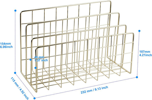 Desktop Mail Organizer File Organizer Metal Wire Mail Sorter Letter Organizer Magazine Rack for Letters, Mails, Books, Postcards, Brochures, Mail Holder (3 Slot, Gold) by YiePhiot