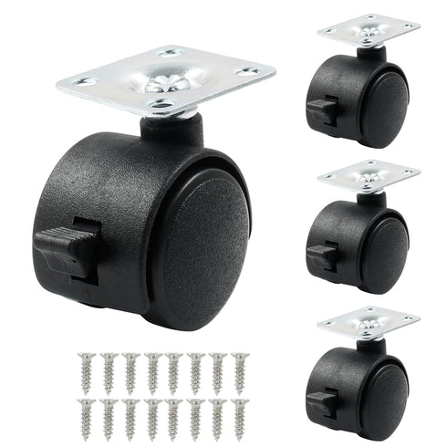 4pcs 1 Inch Black Nylon Swivel Caster Wheels with Brake, Heavy Duty Replacement for Furniture, Cart, Cabinet, Shelf