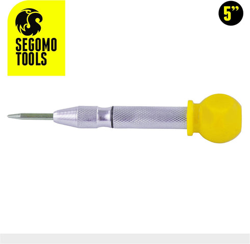 Segomo Tools 5 Inch Precision Diamond Knurled S2 Steel (58-60) Automatic Center Punch | Punch Tool | Spring Loaded Center Punch | Auto Center Punch | Wood, Plastic, Glass, Metal Punch - ACP01