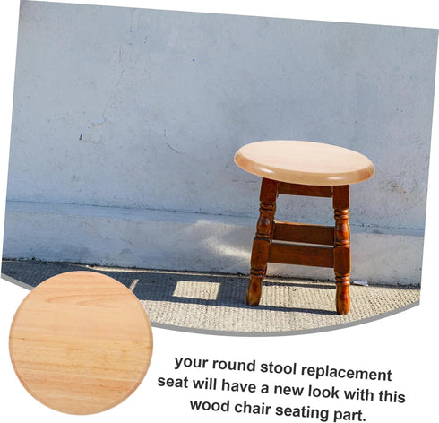 OUNONA Replacement Wooden Stool Seat Solid Rubberwood Round Dining Stool Accessory Sturdy Comfortable Scratch-Resistant