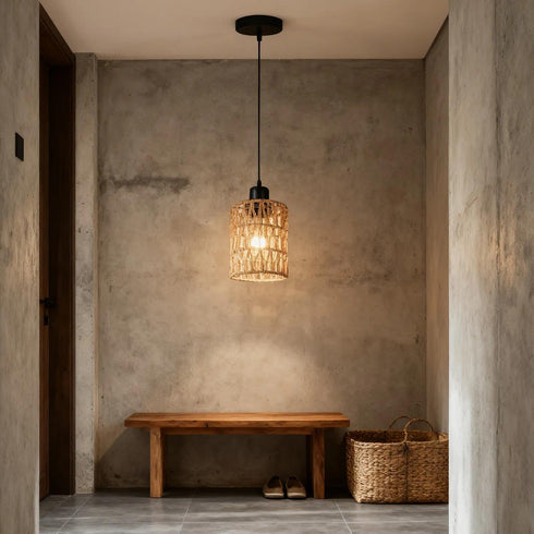 Pendant Light Boho Farmhouse Decor Hanging Lamp - Rattan Hanging Lights Woven Shade - Ceiling Light Fixtures