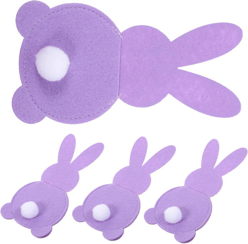 4pcs PRETYZOOM Easter Bunny Cutlery Holder Bags Adorable Tail Design for Festive Table Decor for Dinner Parties