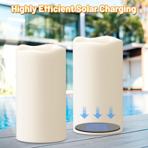 6" Eldnacele Solar Outdoor Flameless Candles Dusk to Dawn Waterproof Rechargeable White Plastic LED Flickering Pillar