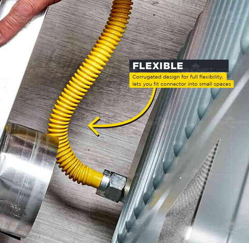 Gas Connector Kit, 48 inch Yellow Coated Stainless Steel, 5/8 OD Flexible Hose