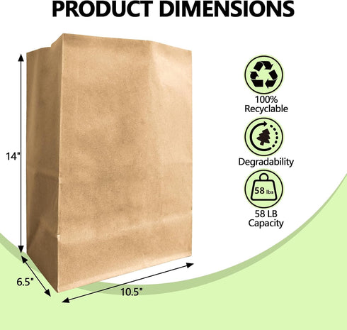 MAXTBEE 50 Pack Bags,58 Lbs Bag,14x10.5x6.5 Inch Paper Kraft Paper Heavy Duty Large Grocery Brown Bags for Storage,Take