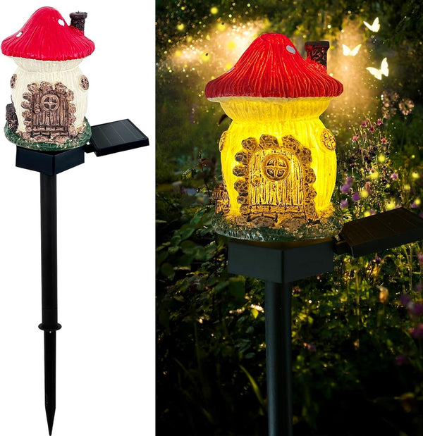 Mushroom Solar Lights Outdoor, Waterproof Fairy Houses Lights, Decorative Solar Powered Garden Stake Lights for Lawn.