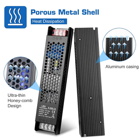 PZETCEIR 12V 300W 25A 110V 12V Bulbs, LED Driver Slim LED Power Supply, AC to DC Adapter, Constant Voltage LED