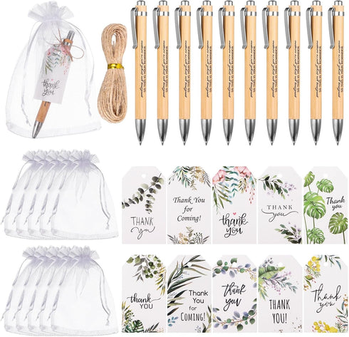 Tressify Set, 50 Employee Appreciation Ballpoint Green Plant-Themed Thank You Card & Organza Bag, Pcs Motivational