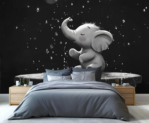 LEPUICI 78.7" 55.1" Cute Baby Elephant Mural Wallpaper, Bathtub Elephant Wall Mural, Photo Print Wallpaper for Kids