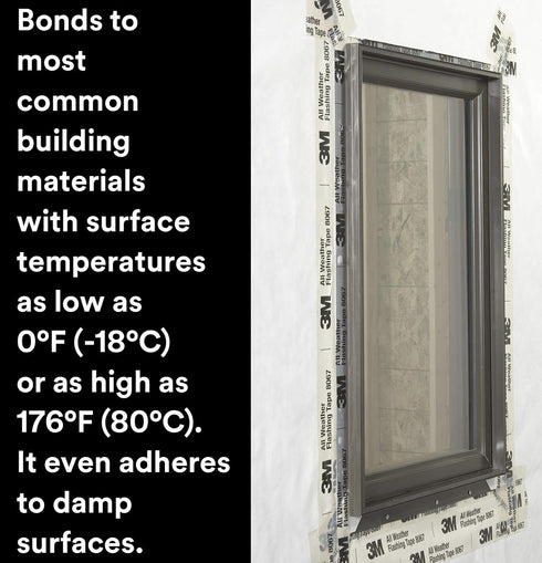 3M 8067, 2 75 1 All Weather Flashing Tape in x ft, Roll, Adhesive Backed Split Liner, Prevents Moisture Intrusion