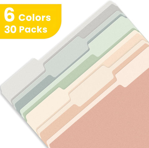 SUNEE File Folders, 30 Pack Manilla Folders 8.5 x 11 - Colored File Folders for Home Office School Supplies, 6 Pastel