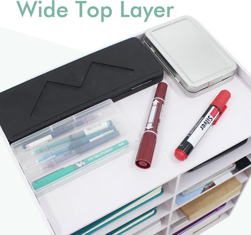 SONGWAY Desktop Mail Sorter Organizer - Small File Organizer with 12 Slots for Desk Bills and Ink Pad Storage