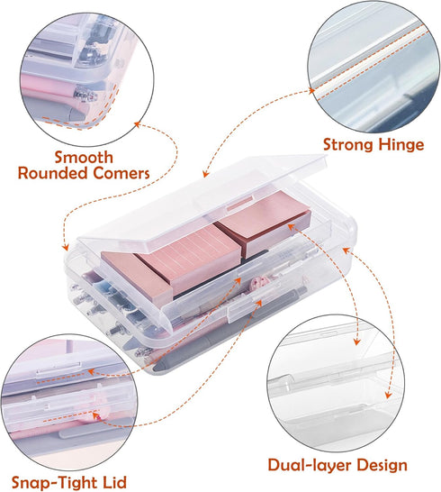 Double Layer Large Capacity Pencil Box, Plastic Translucent Pencil Box, Hard Pencil Cases with Snap-Tight Lid, 1 Pack