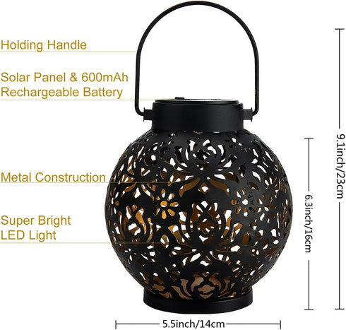 EXCMARK 2 Pack Outdoor Solar Hanging Lantern Lights Metal LED Decorative Lamp for Garden Patio Courtyard Lawn and Table