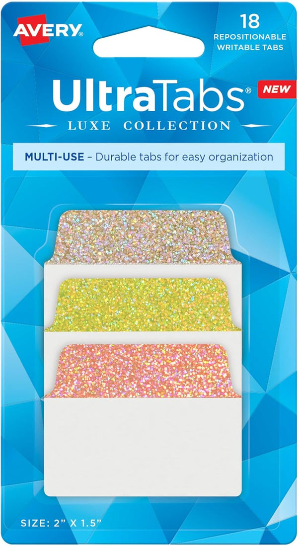 Avery Multi-Use Ultra Tabs, 2" x 1.5", Holographic Sunset Ombré Colors, 18 Repositionable Page Tabs (74148)