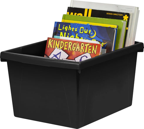 Storex 4 Gallon Storage Bin, Plastic Classroom Organizer for Books and Supplies, Black, 6-Pack (61466C06C)