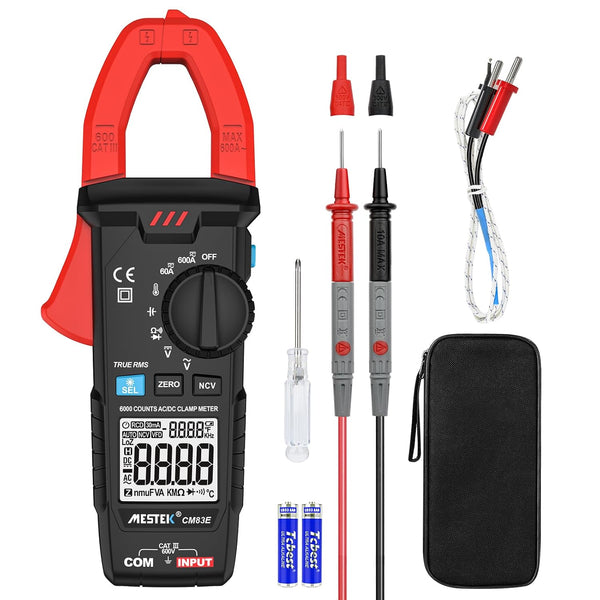 MESTEK Digital Clamp Meter Multimeter 6000 Counts Voltage Tester, Measures 600A AC/DC Current, Voltage, Temperature