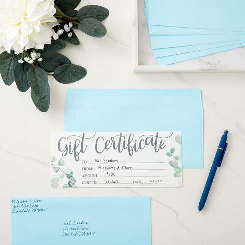 Juvale 100 Pack #10 Light Blue Envelopes, Square Flap for Mailing Letters, Invitations (4 1/8 x 9 1/2 In)