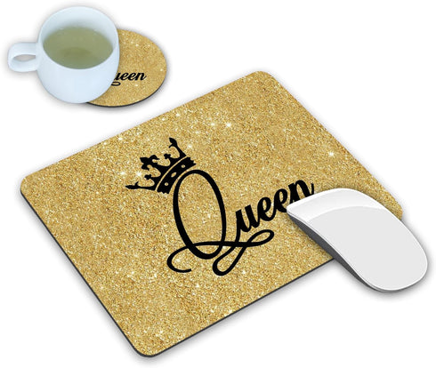 Mouse Pad - Gold Glitter Quotes Crown Queen, Non-Slip Rubber Base Rectangle Mouse Pads for Laptop & Computer