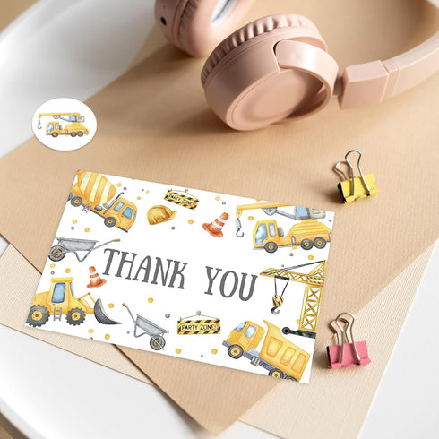 50Pcs 4 6 Inch FYSUIMU Construction Thank You Cards Greeting Cards with Envelopes Stickers Yellow Gray Dump Truck