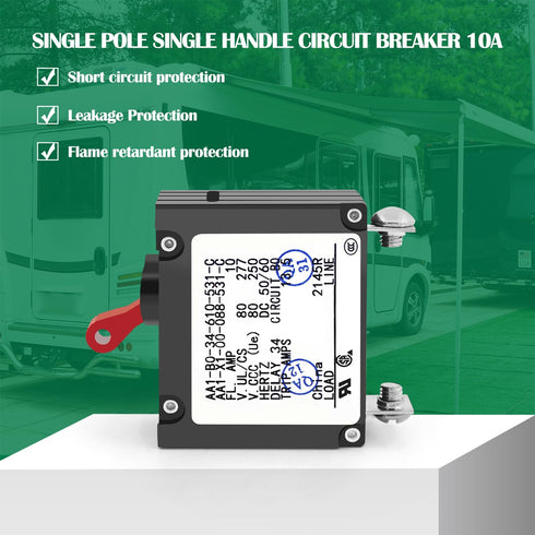 A Series Red Toggle AC/DC Single Pole 10A Magnetic Circuit Breaker - Protects Low Power Devices for Yachts, Motorhomes,