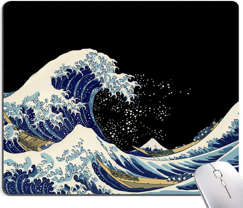 Mouse Pad - Japanese Sea Wave Design, Washable Square Cloth Mousepad for Gaming Office Laptop, Non-Slip