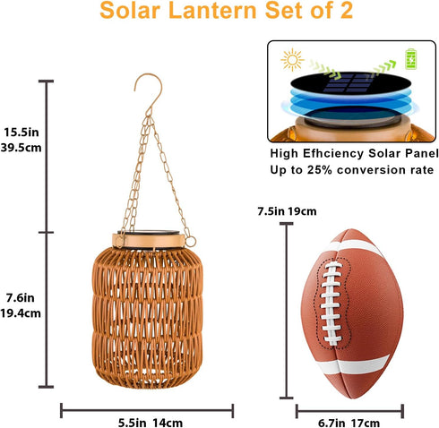 (2) Solar Outdoor Lanterns Waterproof, Hanging Rattan Lantern Lights for Outside, Solar lamp Outdoor Chandelier Idea