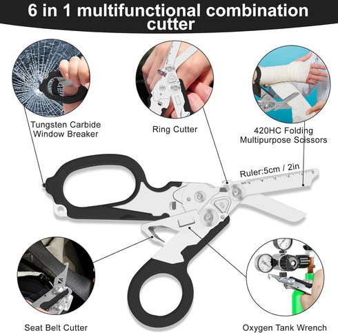 6 1 in trauma shears, Folding Retractable Emergency Shears, Outdoor Camping Tools, Seat Belt Cutter, Oxygen Cylinder