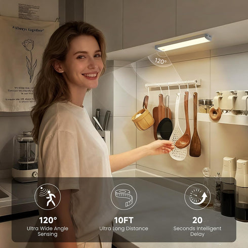 3-Pack 8.3" 150LM 1500mAh 3000K Dimmable Closet Under Cabinet Lights, Motion Sensor LED, USB-C Rechargeable, Warm White