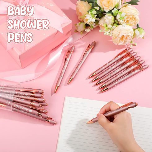 PerKoop 30 Pcs Baby Shower Pens Favors, Bulk Rose Gold Ballpoint Retractable Gel Ink Pens for Guests Gifts