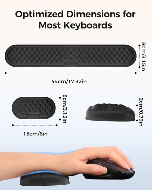 Set Wrist Rest for Keyboard and Mouse, Ergonomic Wrist Support with Memory Foam, Silky Lycra Cover, Non-Slip Base