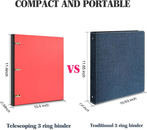 INFUN Telescoping 3 Ring Binder - 12 PCS Portable Plastic Binder for 8.5" x 11" Paper