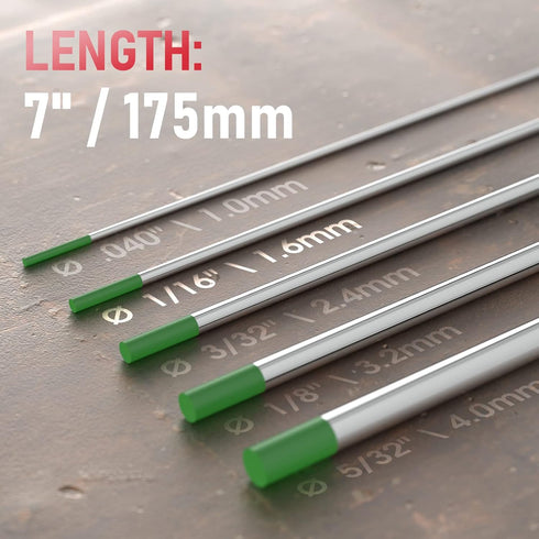 YESWELDER TIG Welding Tungsten Electrode, Pure Tungsten 1/16" x 7" (Green) 10-pack
