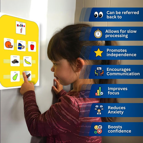 Snack Choice Board – Premium Durable Plastic Visual Schedule for Kids, 16 Autism Communication Cards