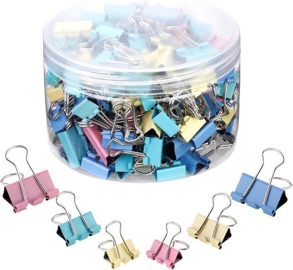 TecUnite 150 Pcs Binder Clips, Assorted Sizes, Pastel Paper Clamps for Office Supplies