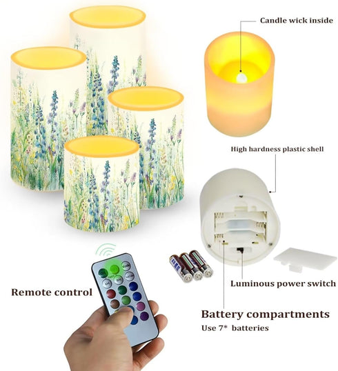 Set 4, Flameless Candles Battery Powered LED Candles with Remote Timer Color Changing Control for Indoor Outdoor Home
