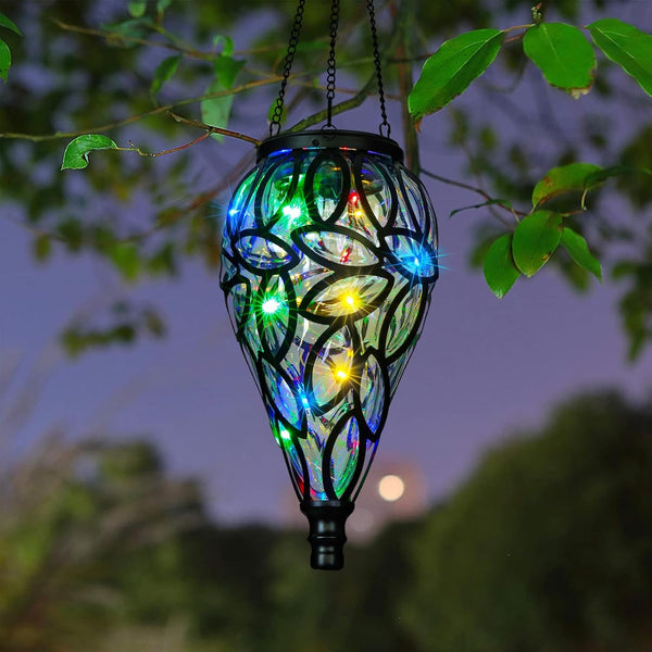 SUNNYPARK Outdoor Plastic Solar Hanging Lantern, 15 Multi Color LEDs Twinkle Effect Tear-Shaped