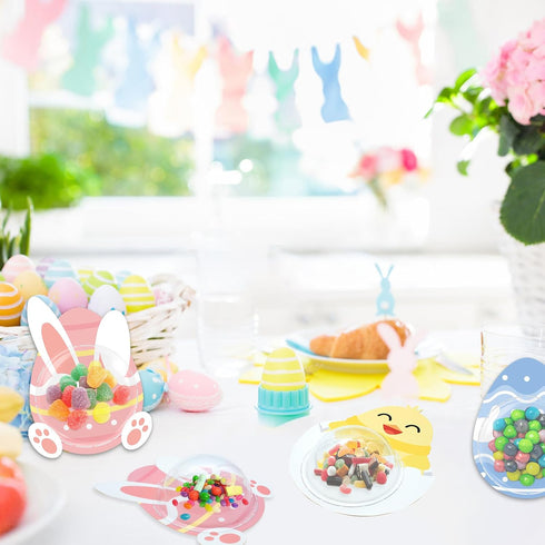 KCMOSGI 24 Pcs Easter Candy Cards with Clear Box, DIY Bunnies Eggs Chick Candy Cards, Easter Gifts for Classroom School
