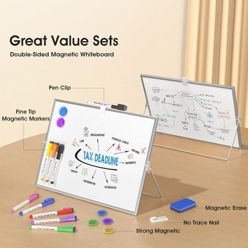 MaxGear White Board with Stands, 16" x 12" Large Double-Sided Dry Erase Board for Kids, Desktop Easel