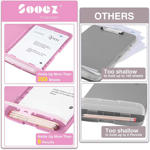 Sooez Clipboard with Storage, High Capacity Nursing Clipboards, Heavy Duty Plastic Storage Clipboard, A4 Letter Size