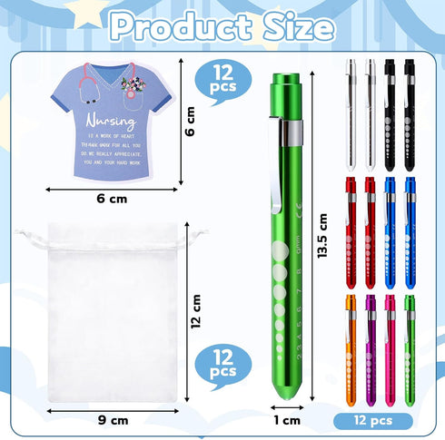 12 Pack 8 Lewtemi Penlight for Nurse Bulk LED Reusable Diagnostic Pen Light with Pupil Gauge Pocket Clip for Employee