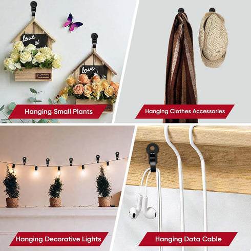 60 Pack String Lights Hooks, Stainless Steel Outdoor String Lights Hanger Clips with Screw & Adhesive Strips, Christmas
