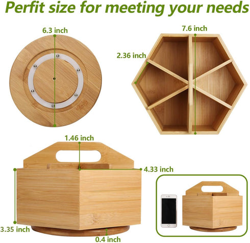 Marbrasse Bamboo Art Supply Organizer, Rotating Pencil Pen Holder for Office Supplies