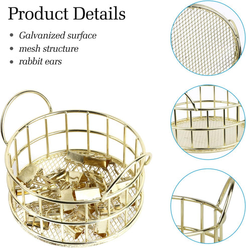 Gold Paper Clip Holder, Mesh Desk Accessories, Metal Dispenser Organizer for Small Office Supplies, 2PCS